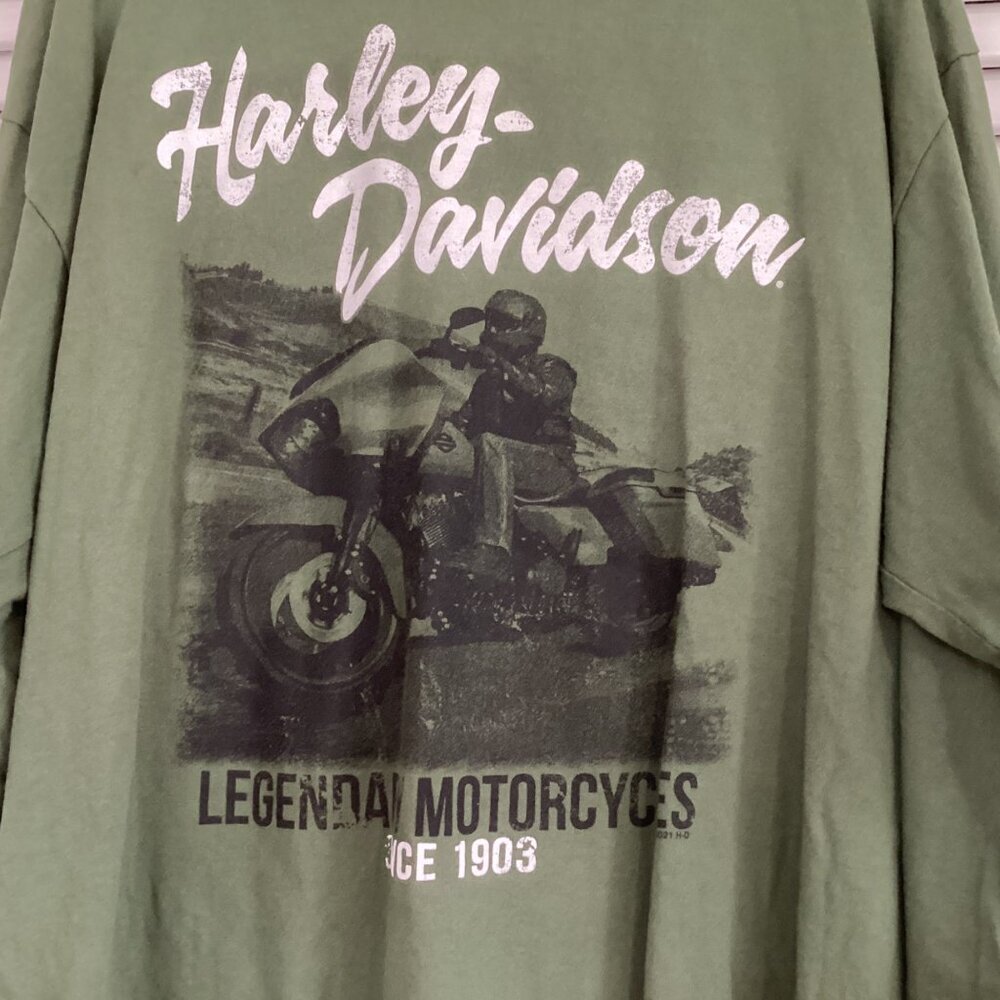 Harley Davidson Men's Green T-shirt Graphic Biker Long Sleeves L Cancun Mexico - Picture 8 of 14